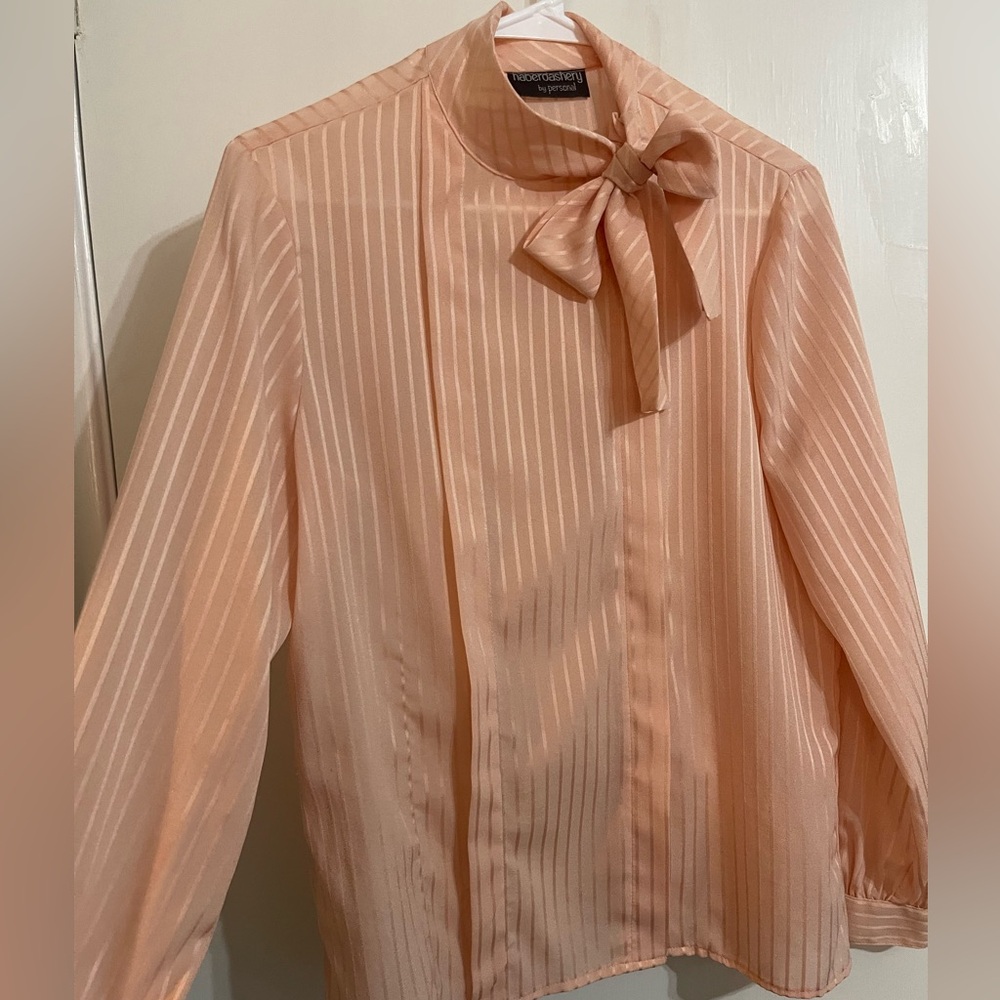 Vintage haberdashery Light Pink Size 10 Button Down Sheer Women’s Blouse w Tie